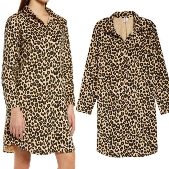 Nordstrom Leopard Print Cotton Flannel Pajama Dress Nightshirt Size Small 2021‎ - Picture 13 of 13